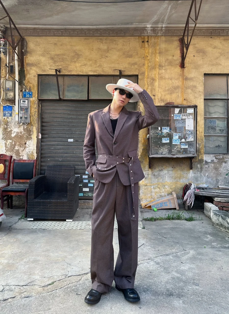 

Faux denim old money suit set for men, autumn new design, plain color, simple and fashionable suit