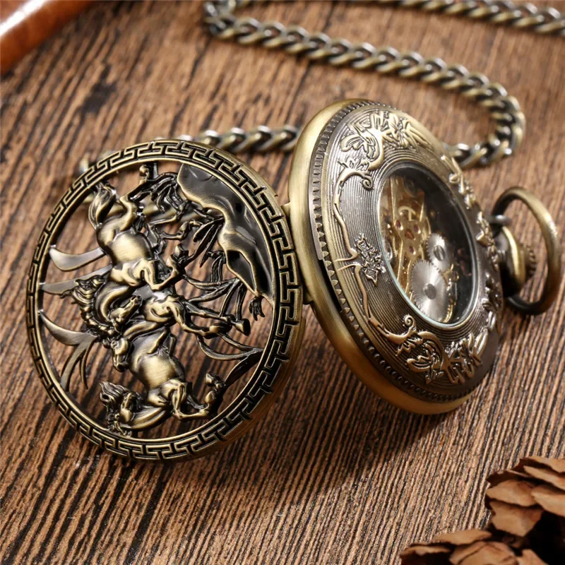 Retro Pocket Watch for Men Women Manual Mechanical Watches Pendant FOB Chain Handwind Skeleton Clock reloj Gift