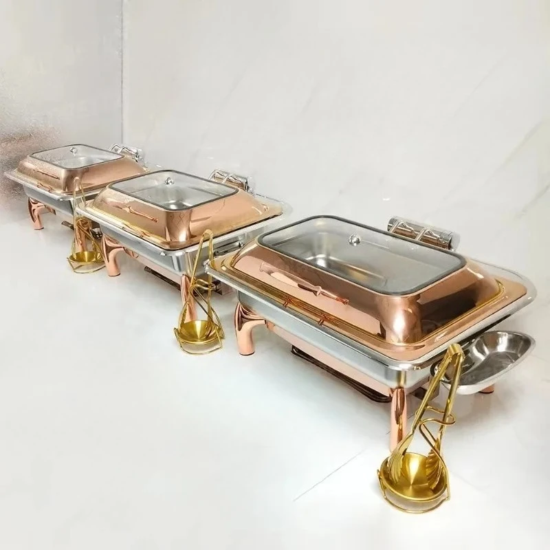 New 9L Rose Gold Stainless Steel Catering Equipment Flip Top Rectangular Chaffing Dishes for Warmer Warming Holding Equipment