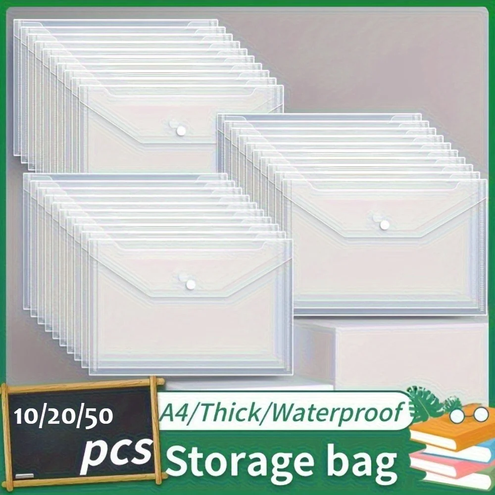 

50/20/10 упаковок прозрачных пластиковых папок формата А4 с застежкой-кнопкой — прочный документ, подходящий для офиса, домашней организации