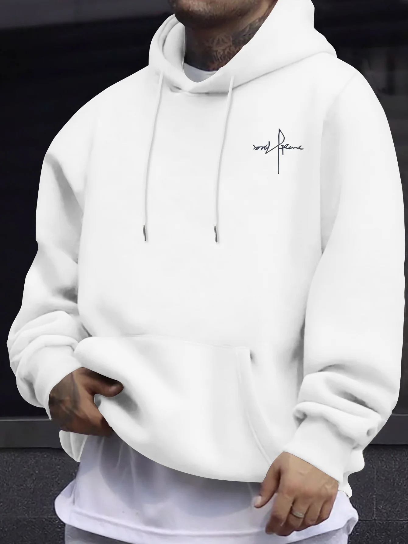 Casual Mens Regular Fit Hoodie Minimal Tiny Inspirational Print Comfort Hooded Sweatshirt Long Sleeve Daily Walking Outfit