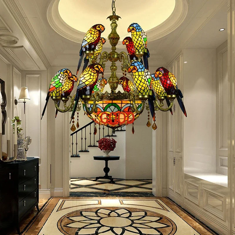 

Art Deco Tifanny Parrot Designer Lustre Chandelier Lighting Suspension Luminaire Lampen For Dinning Room