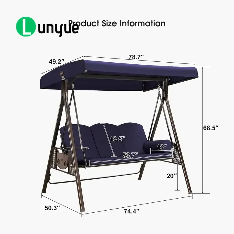 Modern Outdoor Waterproof Hanging Swing Chair Iron Frame Adjustable Canopy Patio Garden Porch Relaxing Comfortable Durable