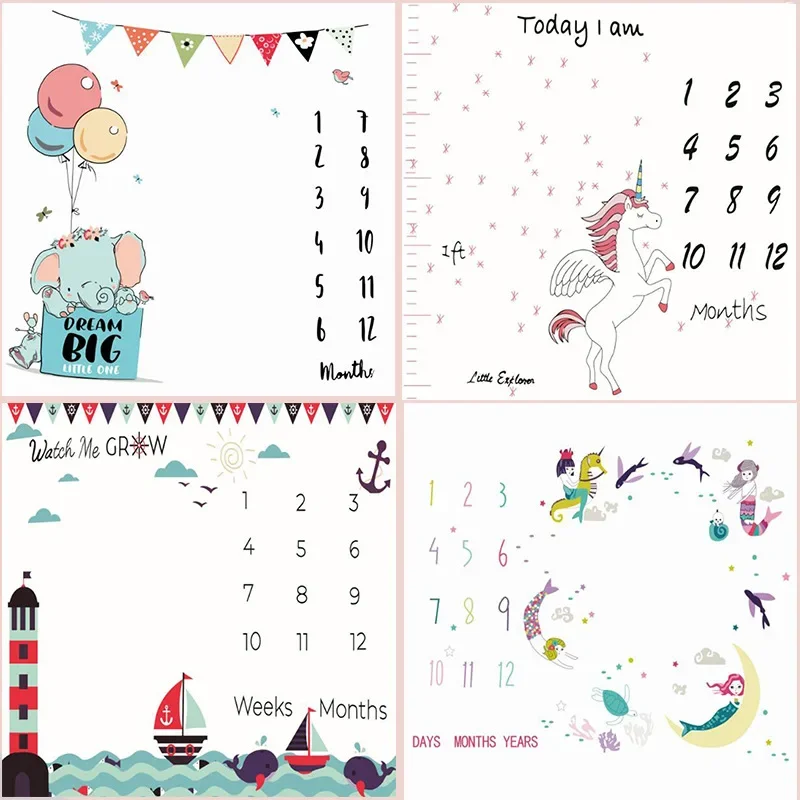 Monthly Growth Record Backdrop Blanket Cartoon Pattern Milestone Cloth For Indoor Shooting Commemorative Photograph Application