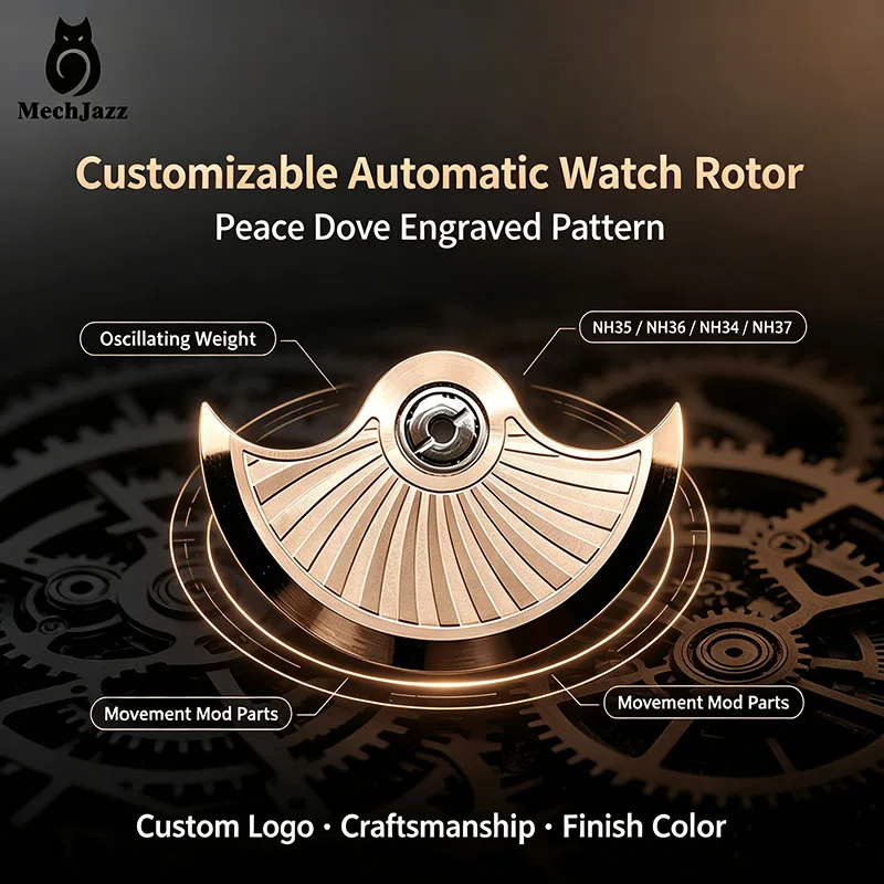 MechJazz Custom Watch Rotor For NH34 NH35 NH36 NH37 Movement Modified Automatic Watch Oscillating Weight Custom Logo Engraving