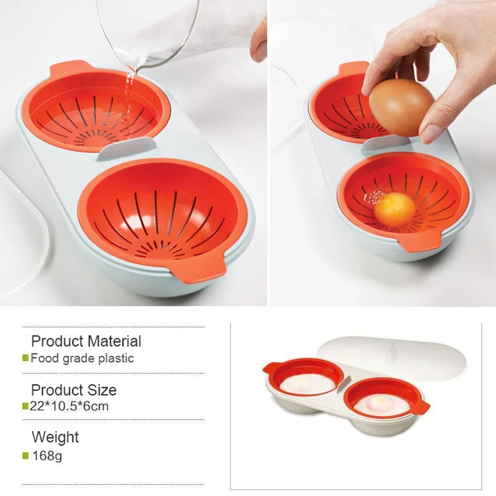 Food Grade Draining Egg Boiler Double Cup Microwave Microwave Round Innovative Kitchen Tools Stock Layer Cooker Cookware Steam