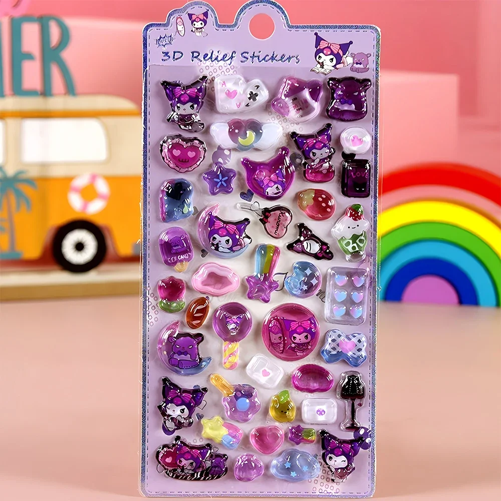 3D Relief Stickers Cartoon Kawaii Sanrio Kuromi My Melody Crystal Decals Speelgoed Waterdichte Kinderen Beloning Sticker Geschenken