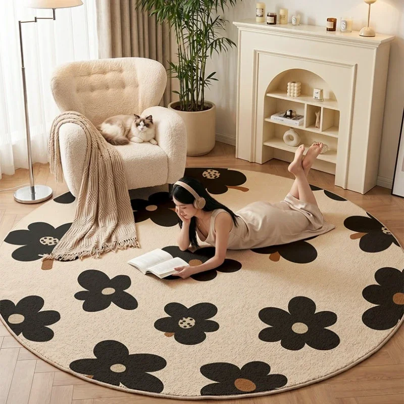 Cream Style Bedroom Decor Round Carpet Thicken Plush Carpets for Living Room Fluffy Soft Lounge Floor Mat Washable Cloakroom Rug