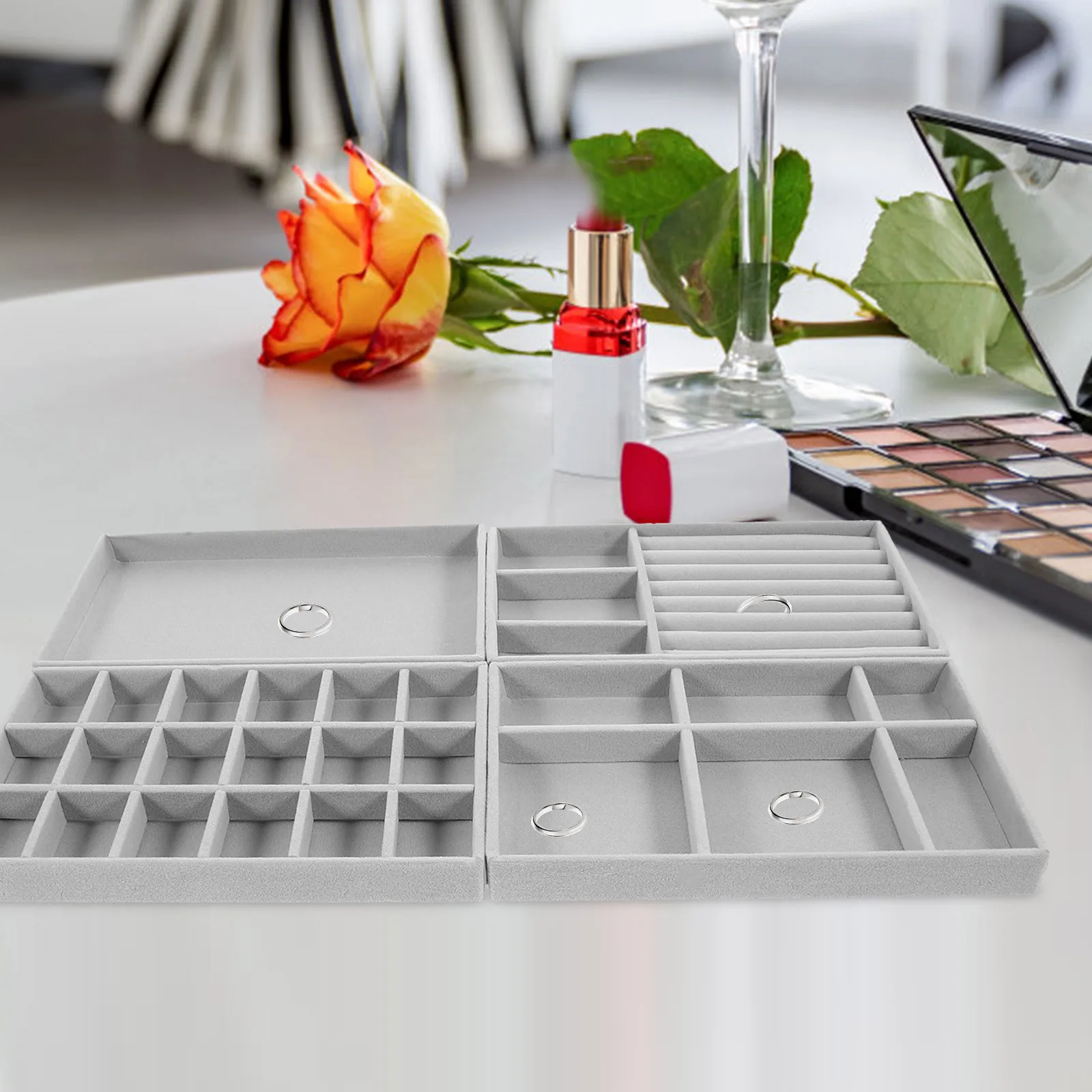 

4Pcs Jewelry Organizer Tray Desktop Storage Box Necklace Earrings Ring Holder Home Display Jewelry Trays