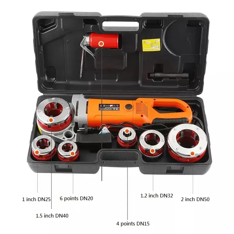 Máquina de rosqueamento de aço elétrico, portátil Hand-Held, tubo de plástico, dobradiça, galvanizado Threading IronMachinerie, 220V