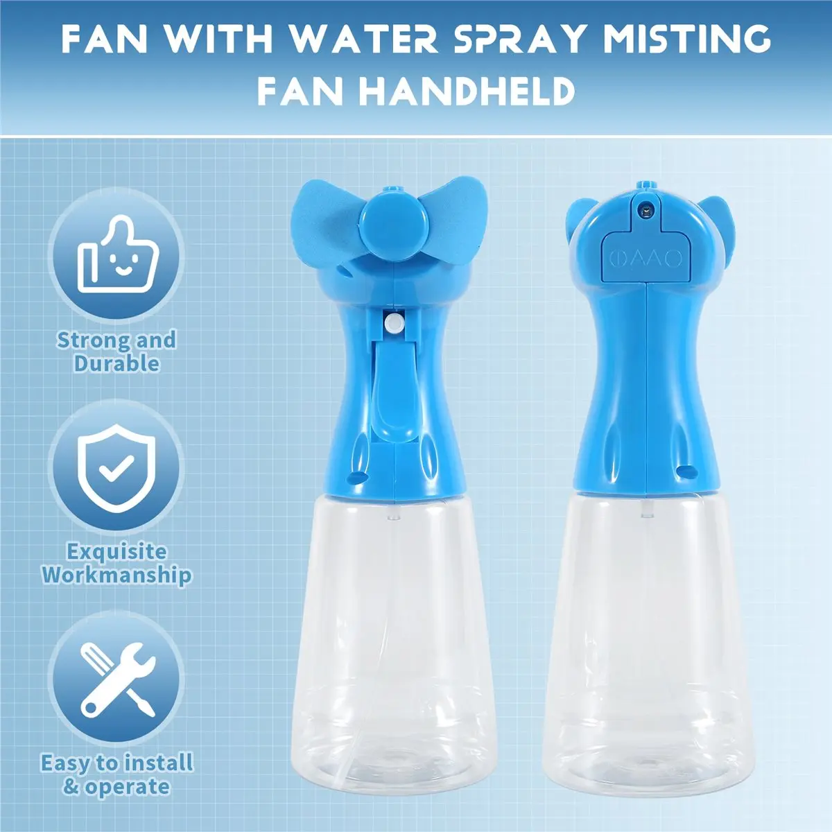 (A02R] Fan with Water Misting Fan Handheld - Misting Fan with Mist As Battery Operated Fan Water Bottle Sprayer(300Ml)