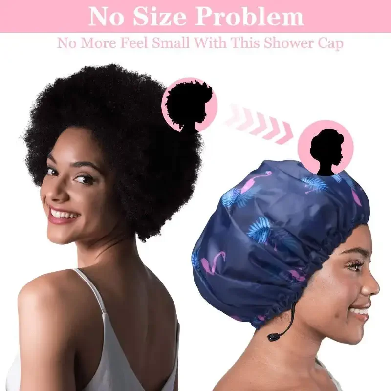 3 Pack Extra Large Double Layer Adjustable Shower Caps , Waterproof Exterior Lining, Oversized Design for All Hair Lengths