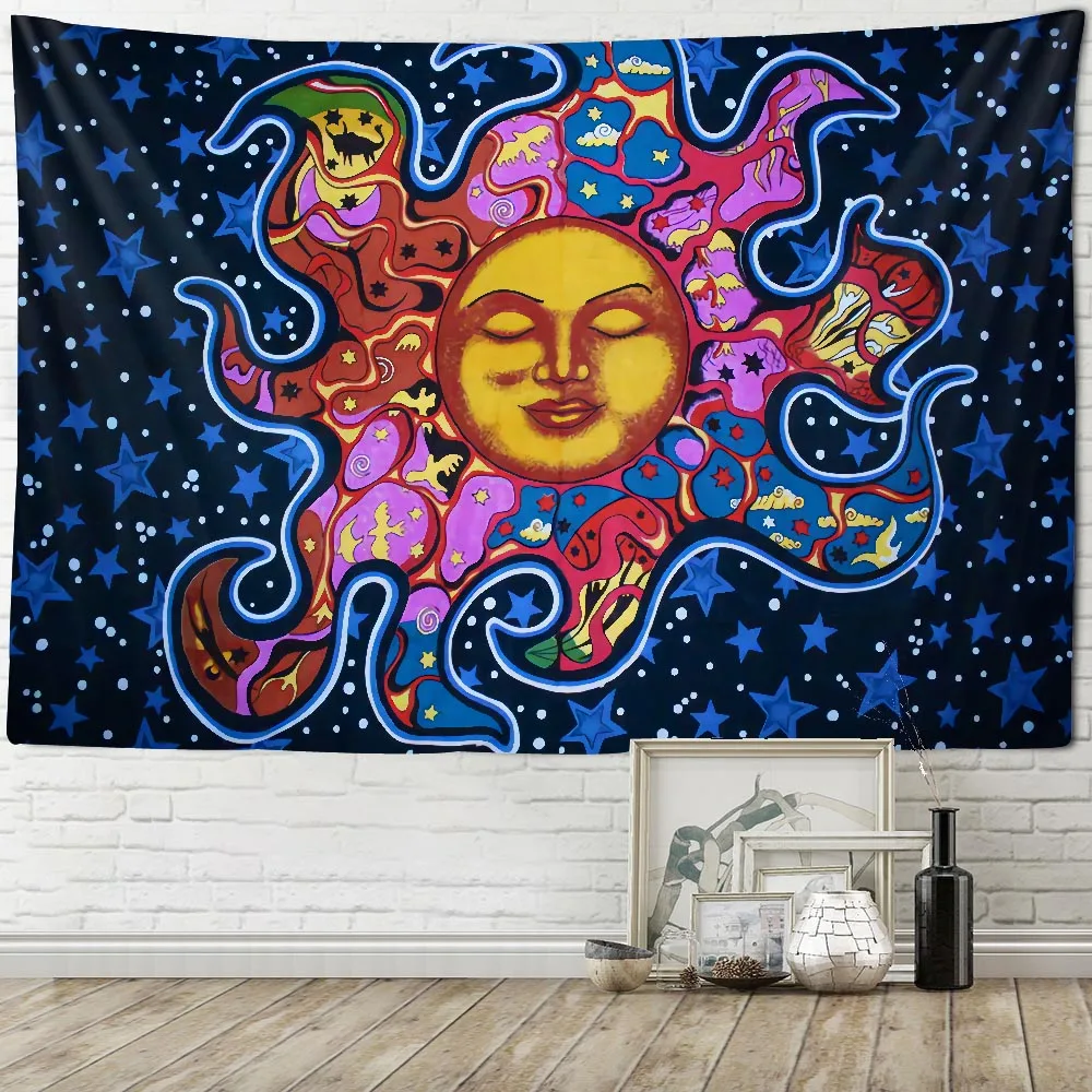 

Sun Moon Hippie Tapestry Wall Hanging Datura Tarot Art Home Wall Decoration Wall Hanging Cloth Aesthetic Room Decoration