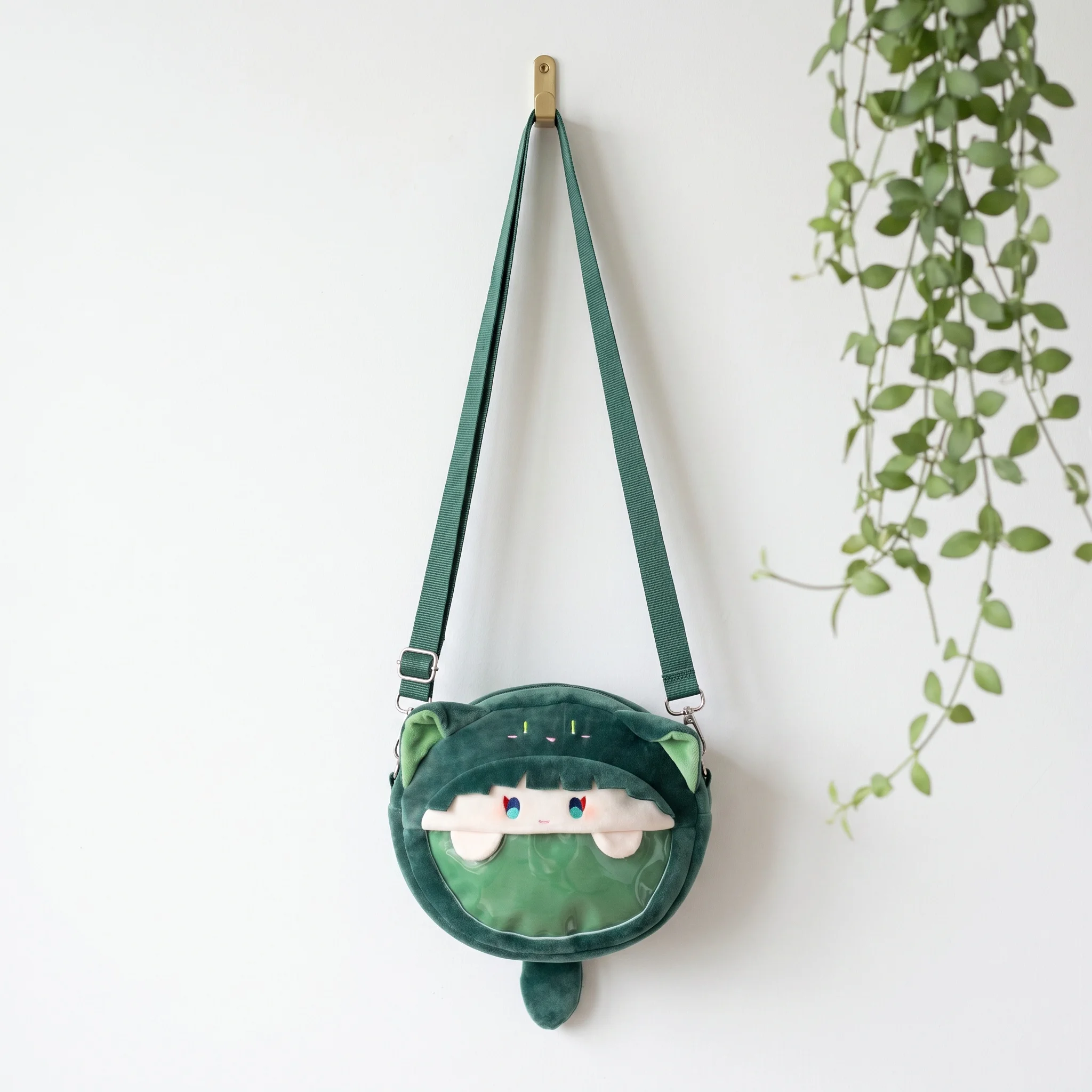 Plush Crossbody Bag Cute Cat Ear Design Itabag Transparent Window Small Shoulder Bag for Girls