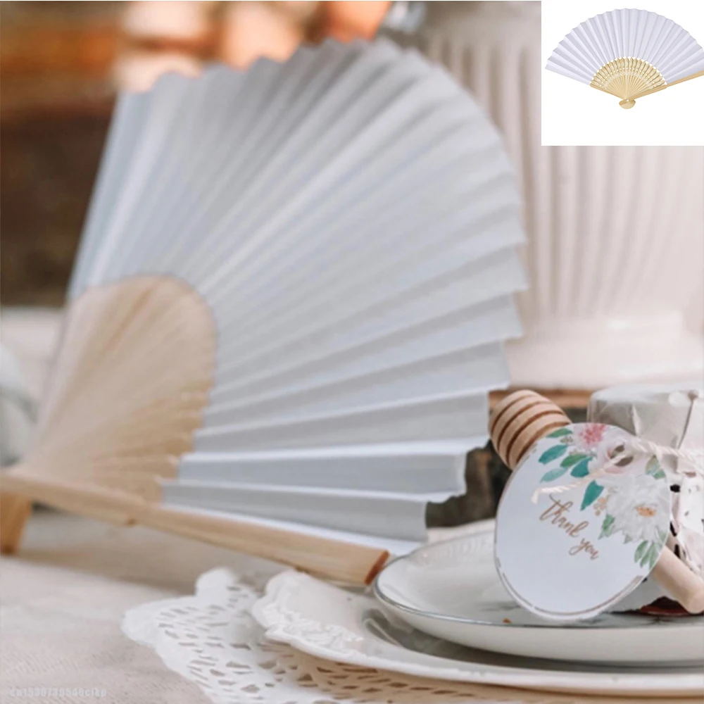 

White Wedding fan Folding Elegant Cloth Hand Fan with Gift bag Wedding & Party 21cm