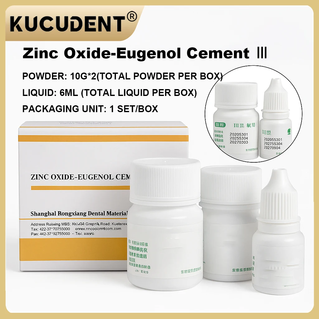 Juego de cemento temporal dental: fórmula Eugenol de óxido de zinc con polvo de 10 g × 2 y líquido de 6 ml para rellenos y adhesión de corona