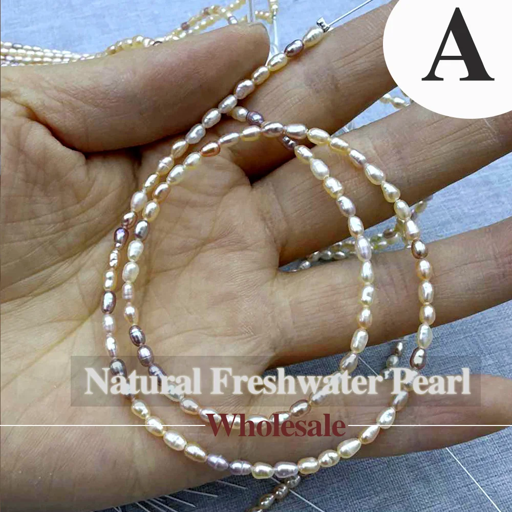 2-3mm Punch Natural Freshwater Pearl Beads Rice Shape Pearl Loose Spacer Beaded for Making DIY Jewerly Necklace Bracelet 36cm
