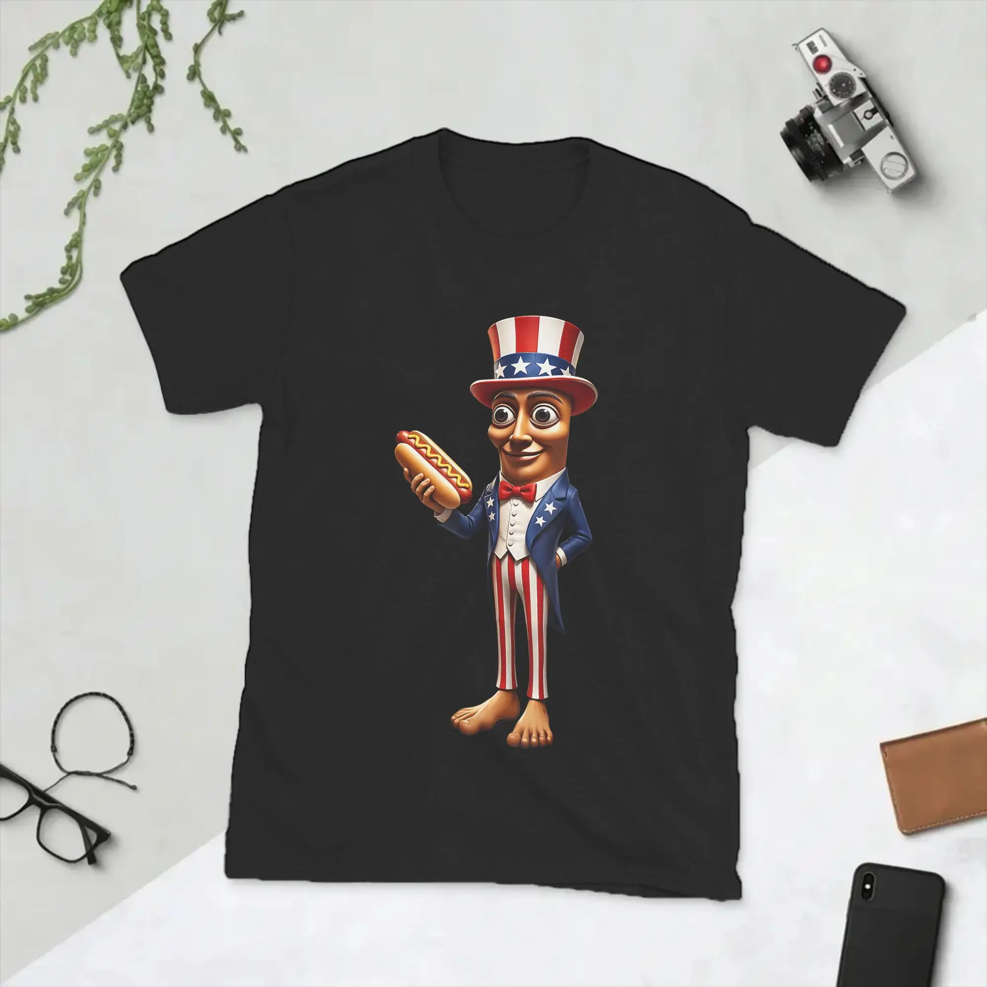 Independence Day Tung Tung Tung Sahur Hot Dog Men's T Shirts Tees Short Sleeve Crewneck T-Shirt Pure Cotton Printed Clothes