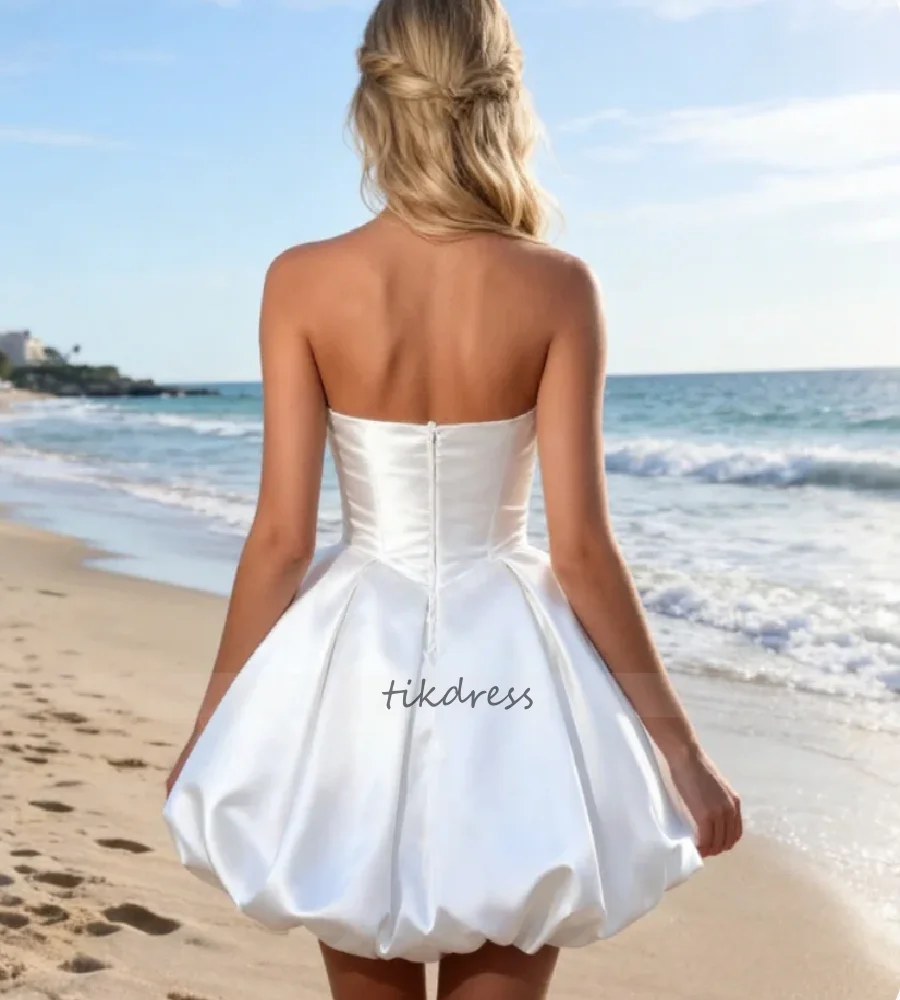 White Satin Bubble Short Wedding Dress 2026 Sweetheart Mini Boho Beach Bridal Gowns Elopement Destination Bohemian Civil Bodas