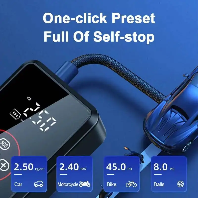 Portable Car Air Compressor Electric Inflator Pump with Digital Display Screen Tyre Inflator for Motorcycle Bicycle Boat Ball