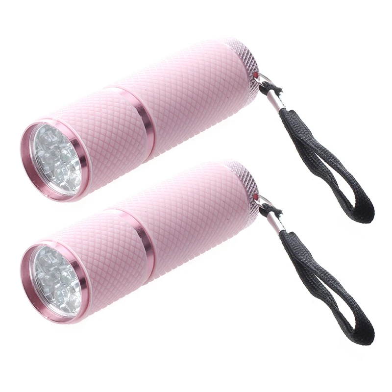 2X Outdoor Mini Pink Rubber Coated 9-LED Flashlight Torch