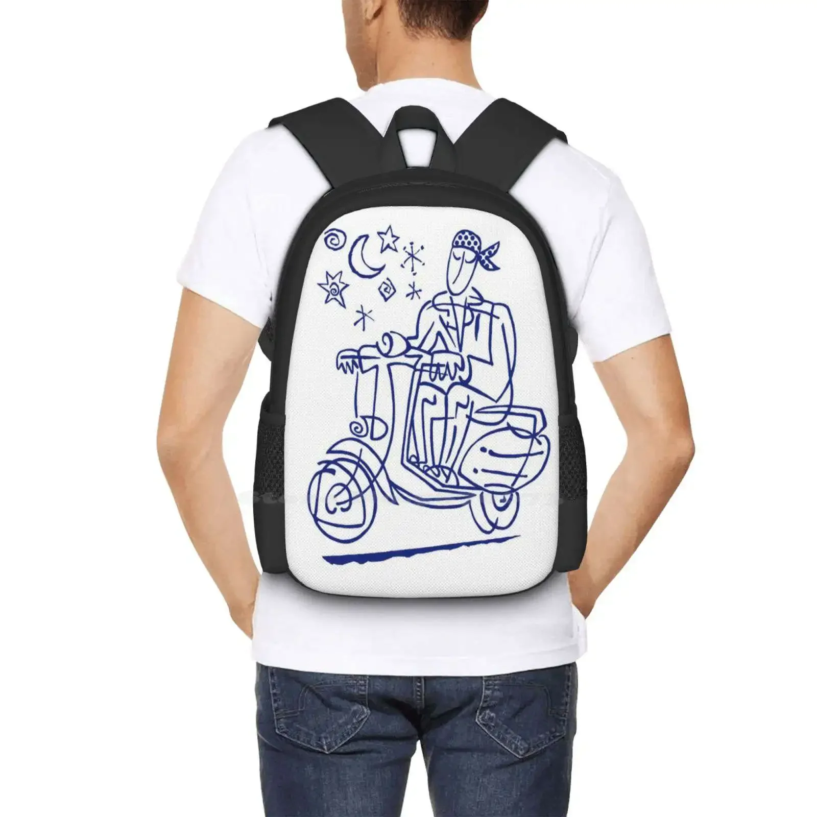 الأزرق سكوتر بواسطة تيم ديفيز رائجة البيع حقيبة مدرسية على ظهره حقائب الموضة سكوتر موتورولا متعة الصيف السفر تيم ديفيز #6