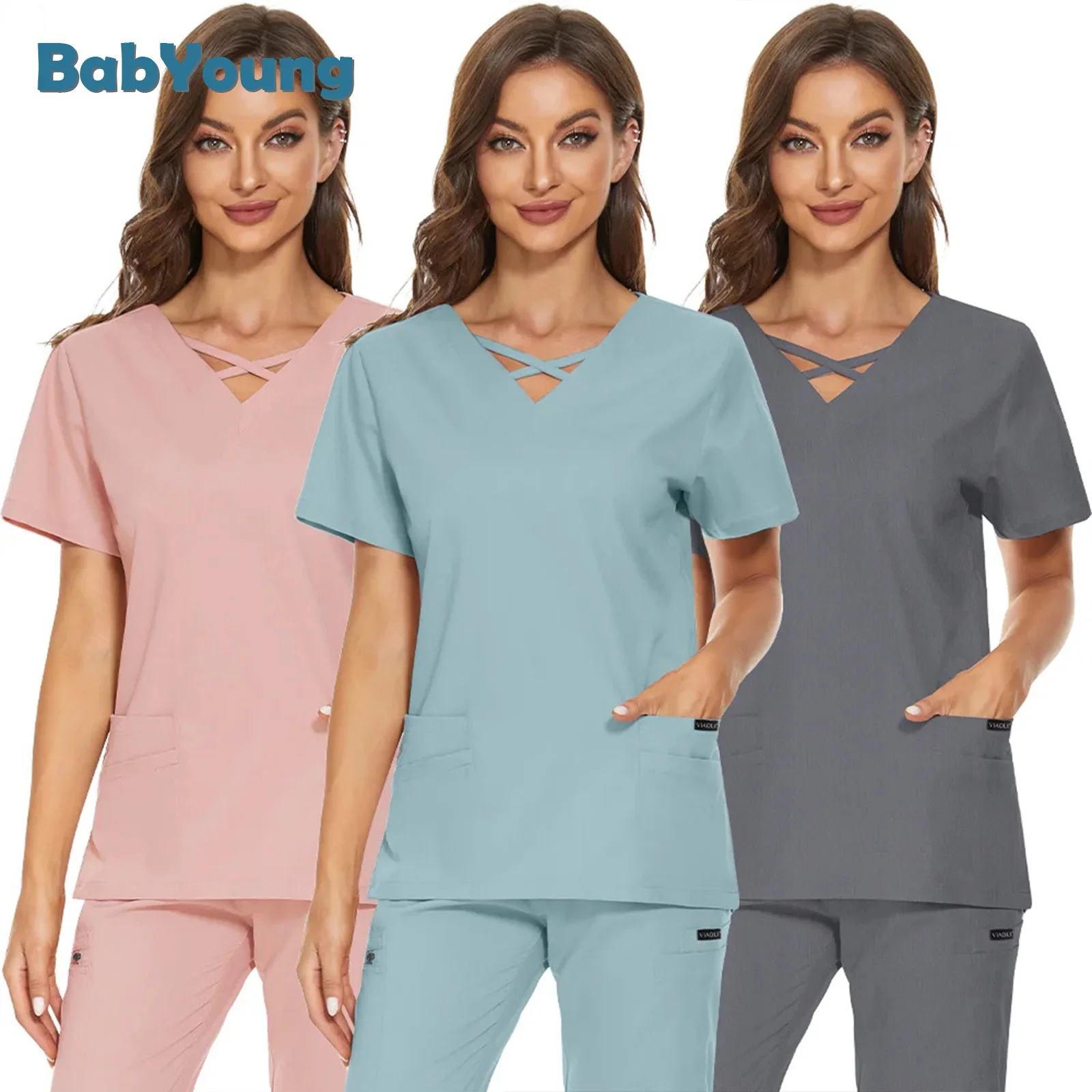 Vrouwen Verpleegkundigen Uniform Chirurgische Scrubs Uniformen Nurse Scrub Tops Blouse Kliniek Verzorger Beschermende Jassen Verpleging Uniform Shirts Xxl