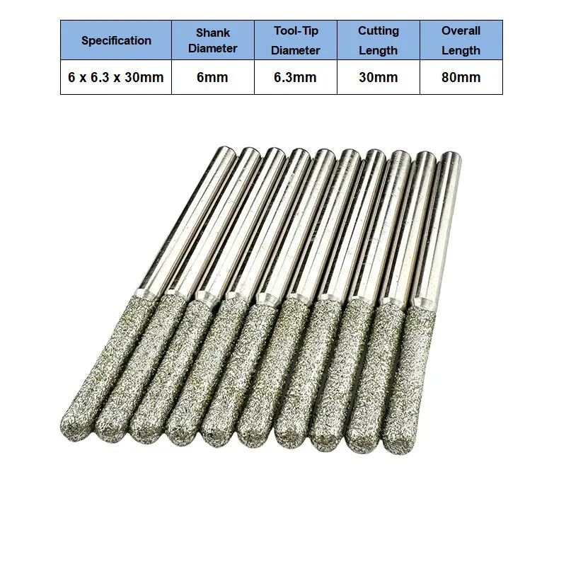 3/4/6mm Ball-Nose Grinding Head Diamond Needle Drill Bits Polishing Tools Rotary Burr CNC Hole Punching Milling Cutter for Jade