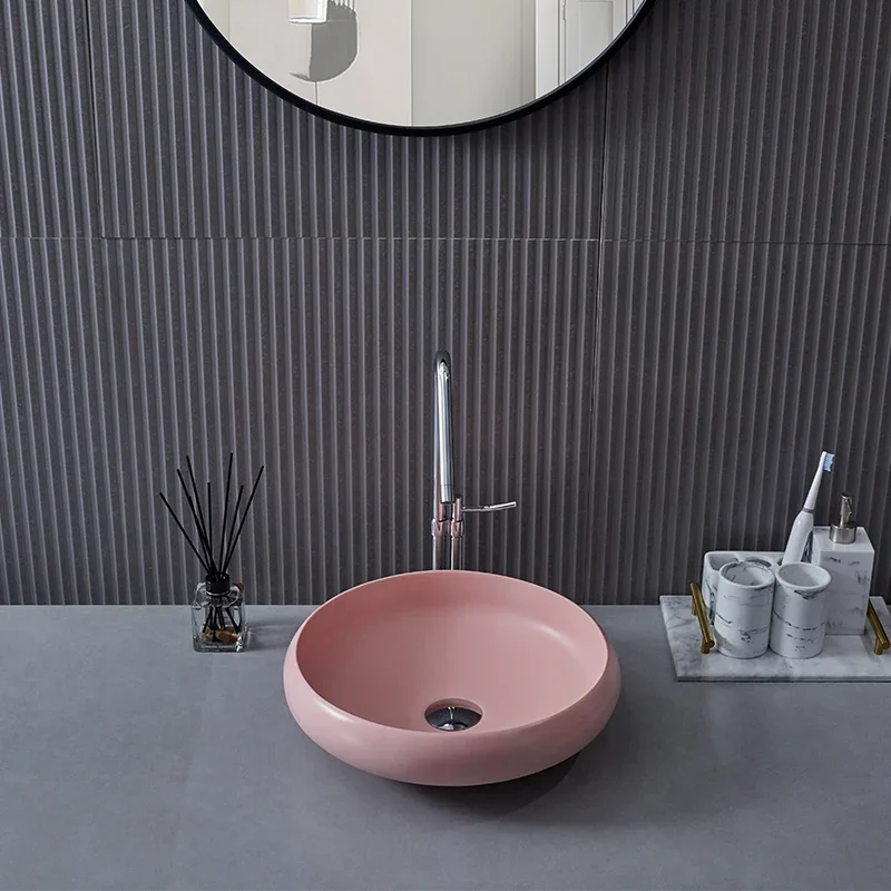 Artificial Stone Wash Basin, Countertop Basin, Toilet, Household Small Household, Face Basin, Pink Simple Round Basin