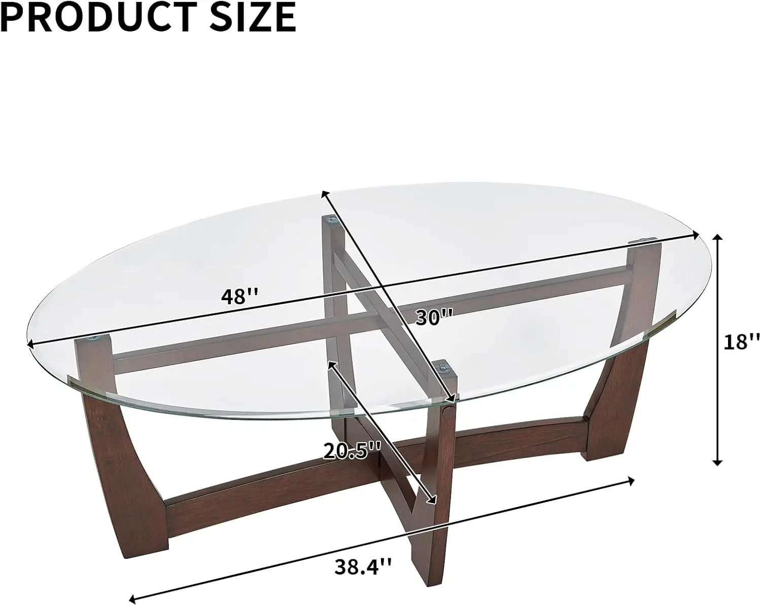 48 Inch Oval Tempered Glass Coffee Table Simple Modern Center Table For Living Room Office Apartment Solid Wood Base Cross Cherr