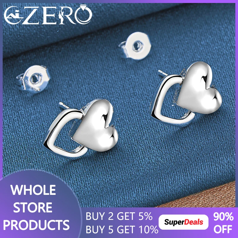 

ALIZERO 925 Sterling Silver Heart Ear Stud Earrings For Woman Wedding Engagement Fashion Party Jewelry Valentine's Day Gifts