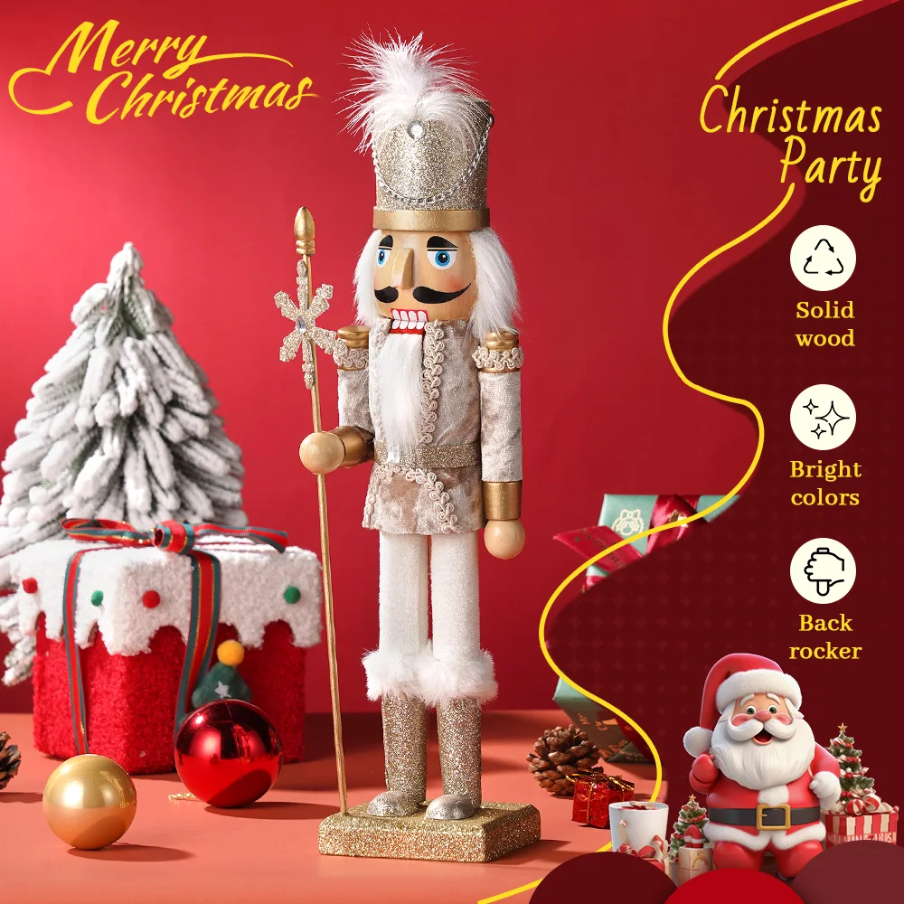 38 cm große Weihnachtsmann-Nussknacker-Figur, handbemalte Holzpuppe, Weihnachtsdekoration, Tischdeko für Zuhause, Geschenk für Weihnachten und Feiertage. – Detail 7