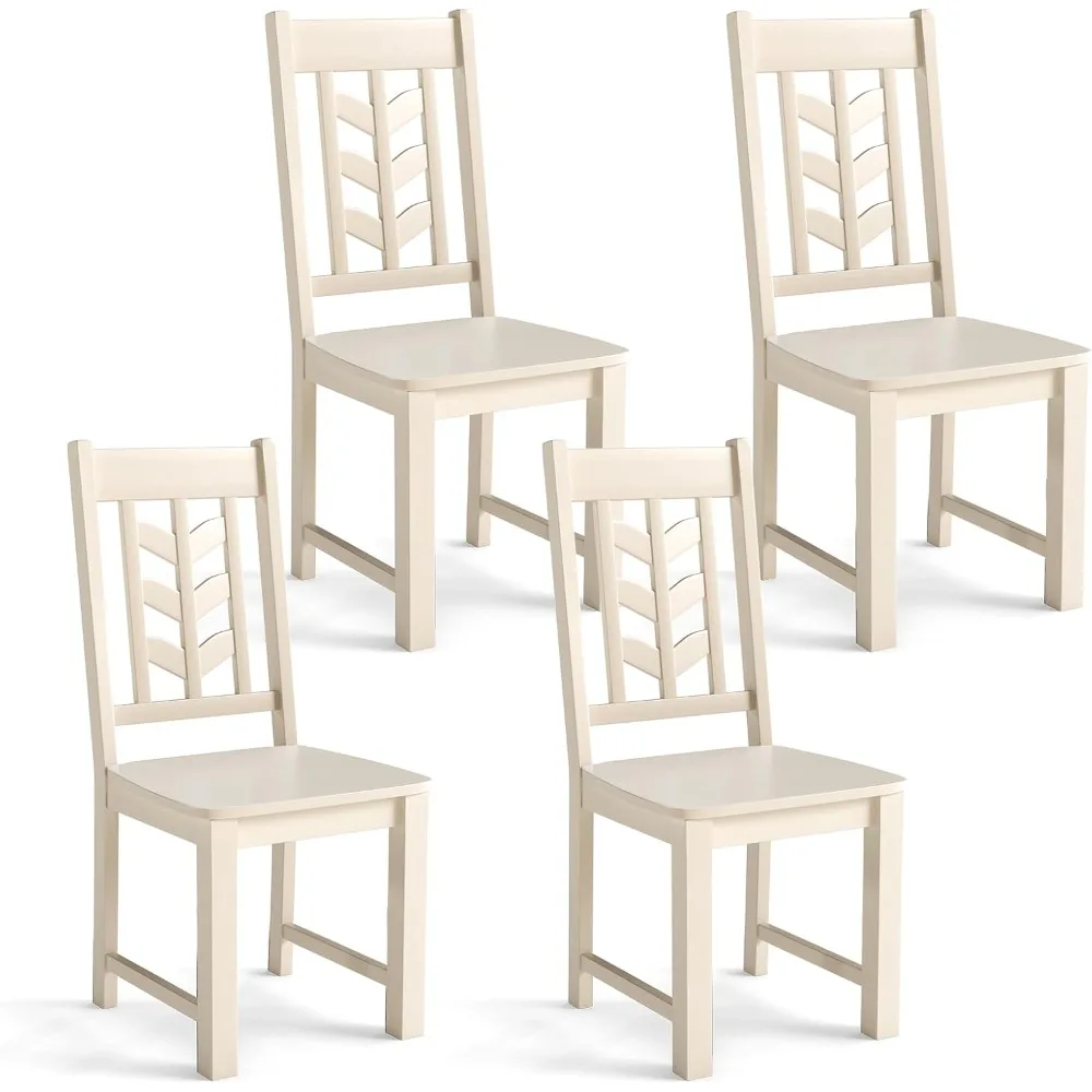 

4-Piece Wooden Dining Chair Set, Kitchen Chairs with Rubberwood Frame and Leaf-Shaped High Back, Max Weight Capacity 400 Lbs