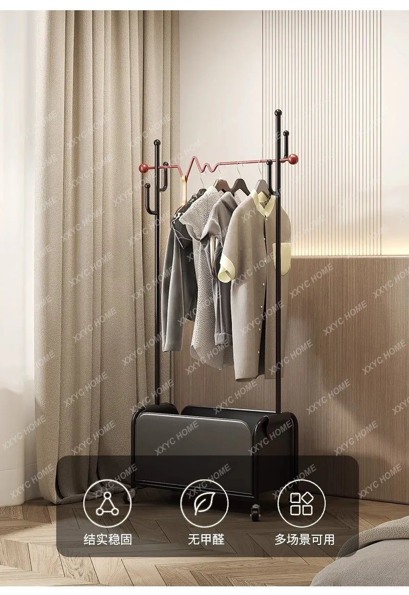 

Wheeled coat rack overnight clothes storage leather bedroom home bedside light luxury fashion high-end