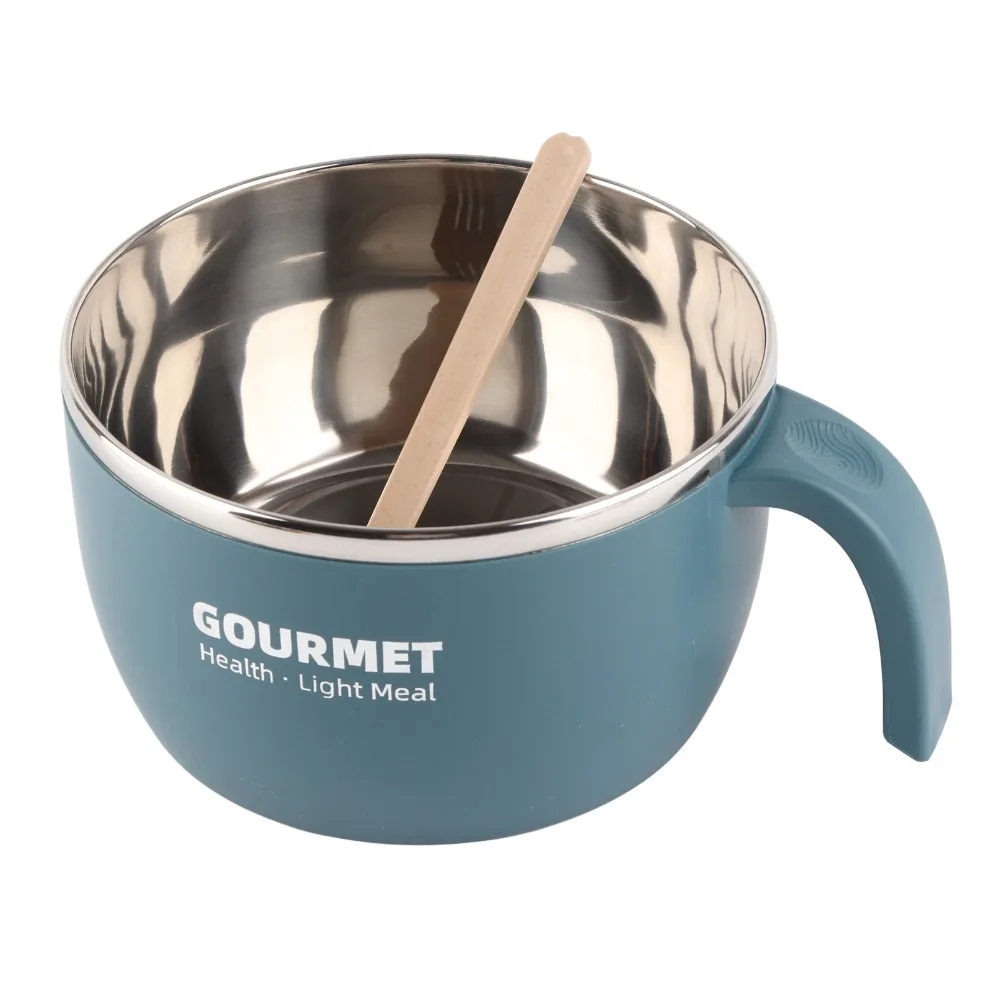 Rustless Steel Instant Noodle Bowl Large Capacity Side Handle Soup Eating Bowl Smooth Inner Thickened Metal Bowl Meal Use