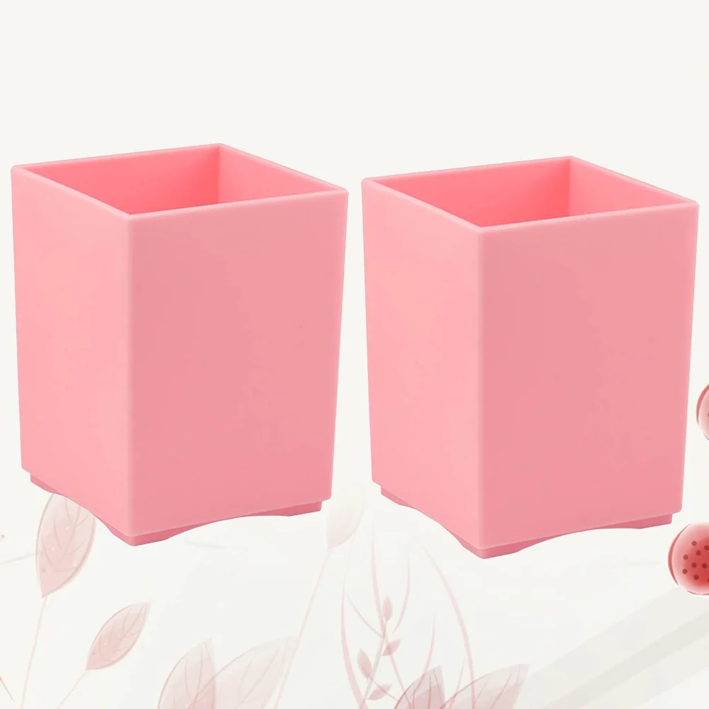 2pcs Plastic Square Pen Holder Desk Organizer For School Office Sturdy Lightweight Stationery Container Multiple-Use Desktop