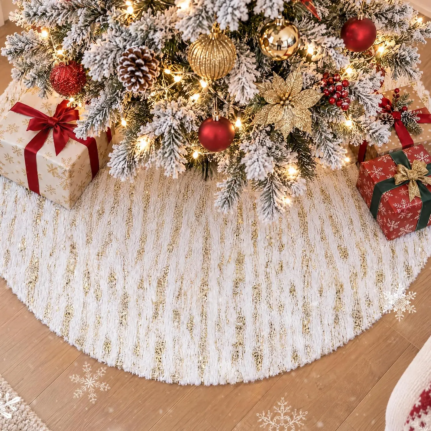 GAOMON Christmas Tree Skirt 48 Inch Faux Fur Xmas Skirt, Holiday Decor