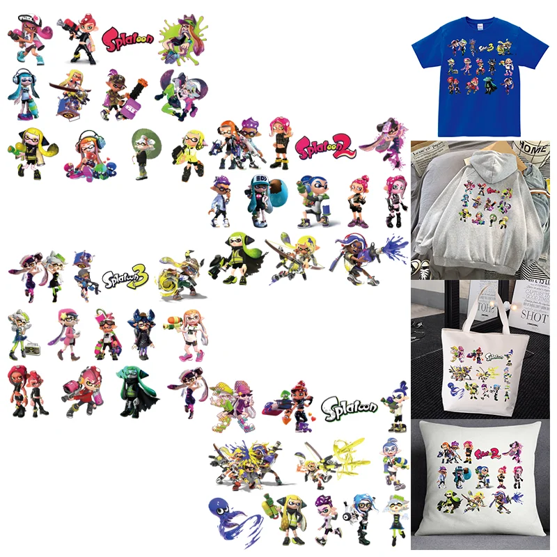 Splatoon Graffiti Cartoon Printed Heat transfers stickers for clothing DIY Adhesive Patche For Clothes