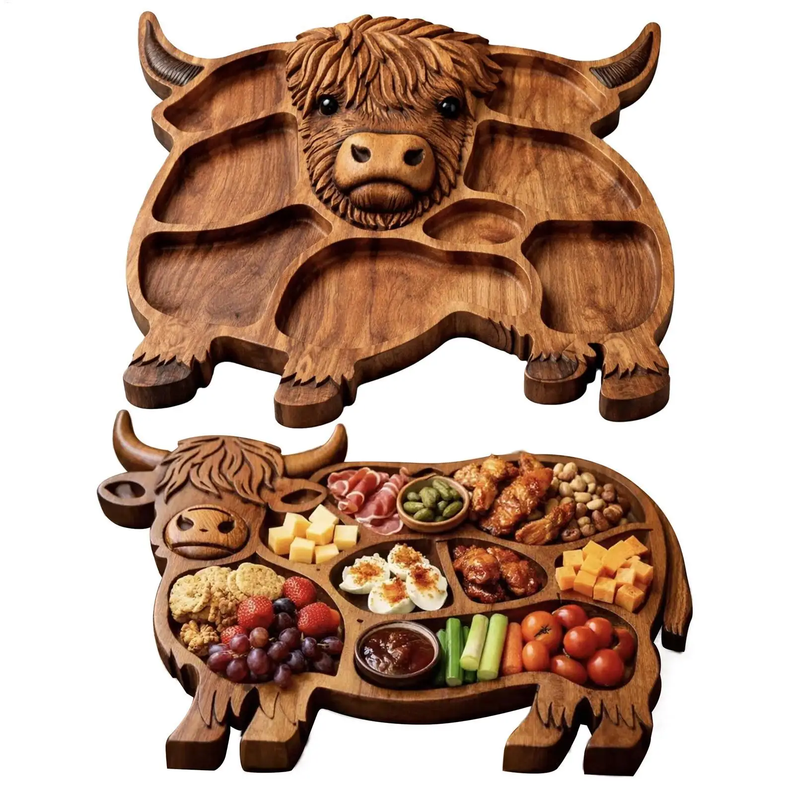 Holz-Kuhförmiges Charcuterie-Brett Käseplatte Vorspeisen-Serviertablett für Party Snacks Obst Fleisch Hochzeitsgeschenk Küche Esstisch