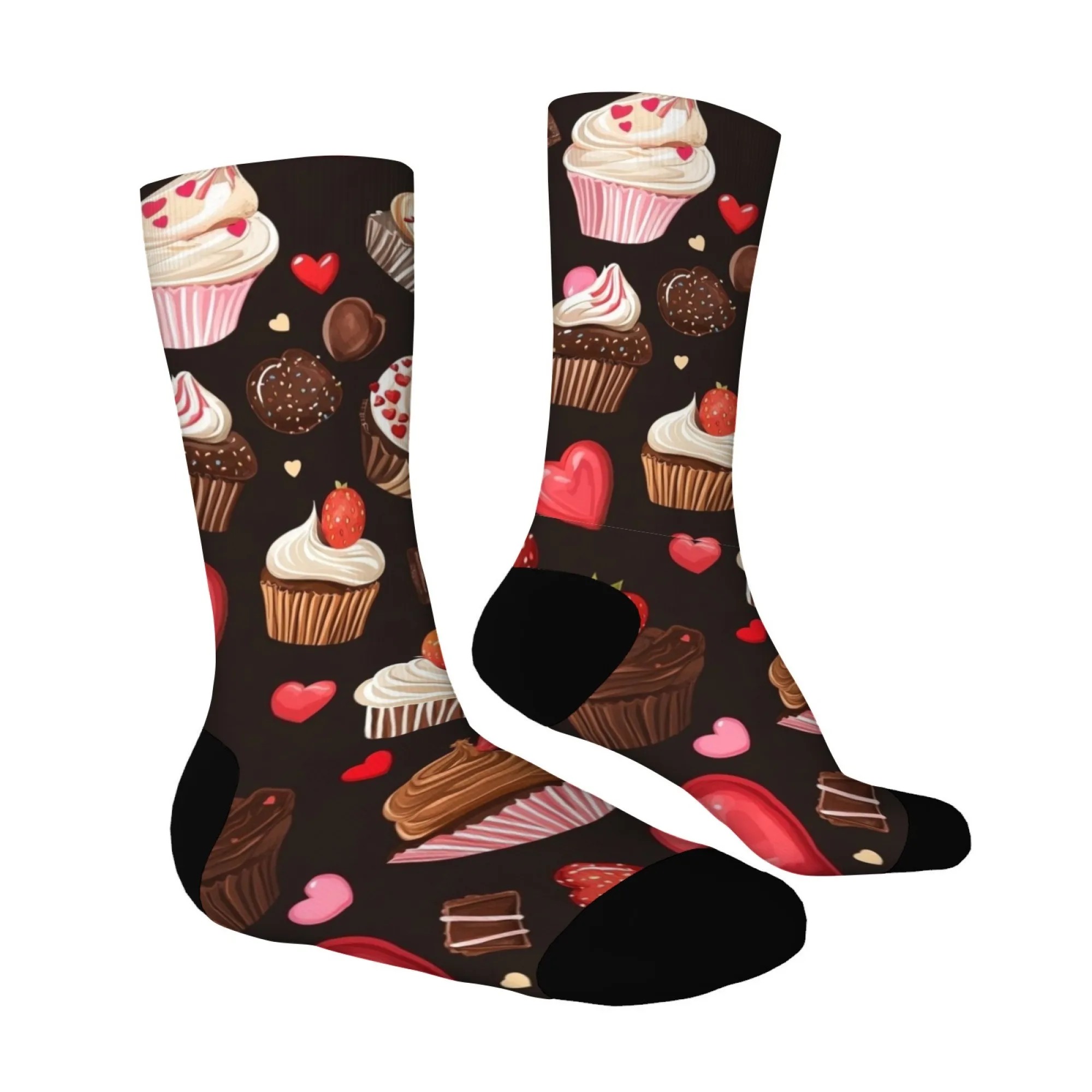 1 par de calcetines de moda para parejas con temática gourmet, cómodos y transpirables, perfectos para salidas, dátiles, calcetines a media pantorrilla con estampado de postre Retro