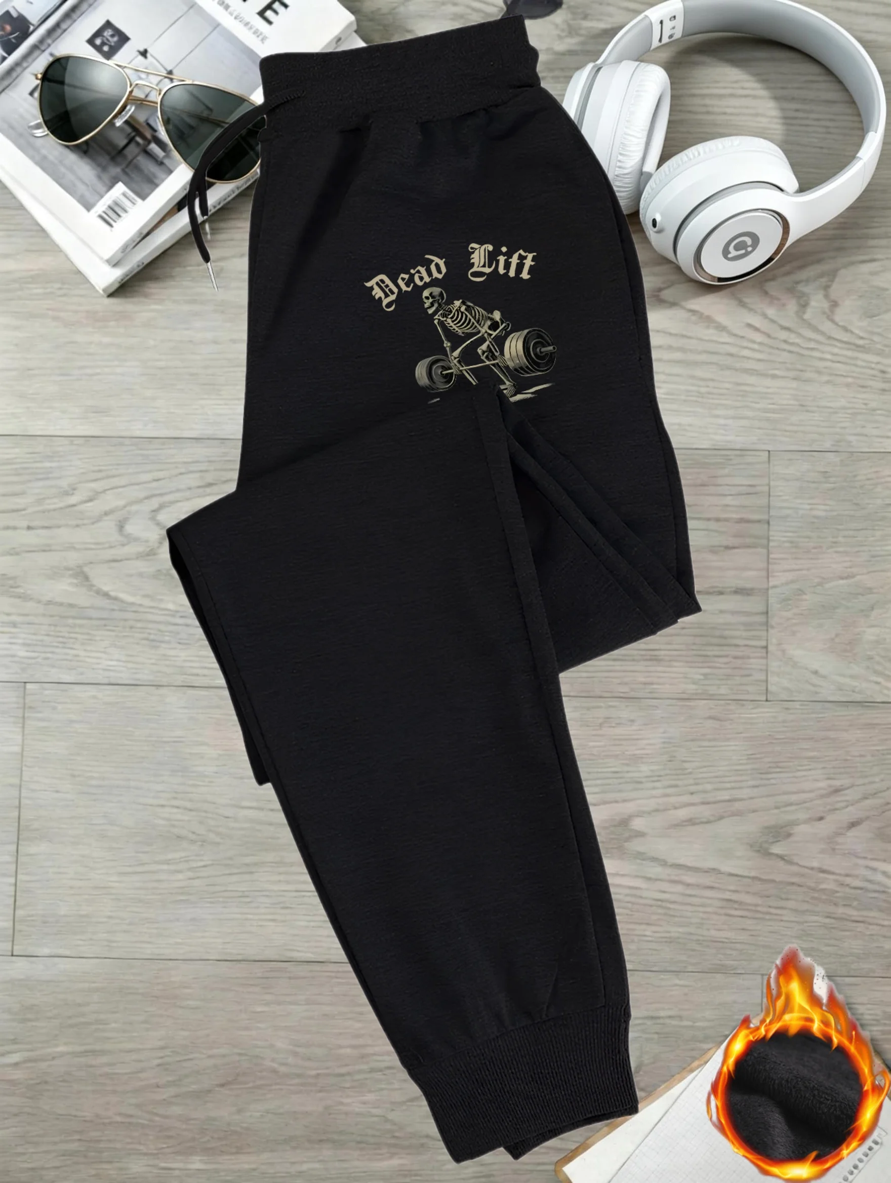 Funny skeleton weightlifting gothic letter print graphic sweatpants for men hip hop sports street jogger trousers