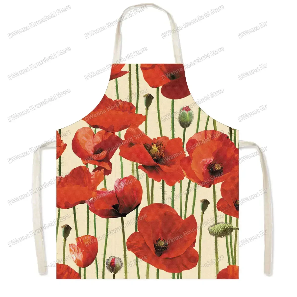 Grembiule da cucina con stampa floreale di papavero per uomo donna vestiti per la pulizia della casa BBQ scamiciato Chef cameriere grembiuli da