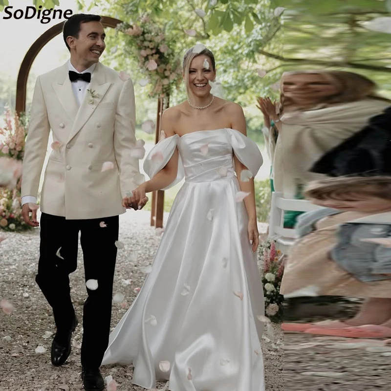 

SoDigne A-line Satin Off Shoulder Wedding Dress Strapless Bride Dresses 2025 Simple Bridal Gowns vestidos de novia Customized