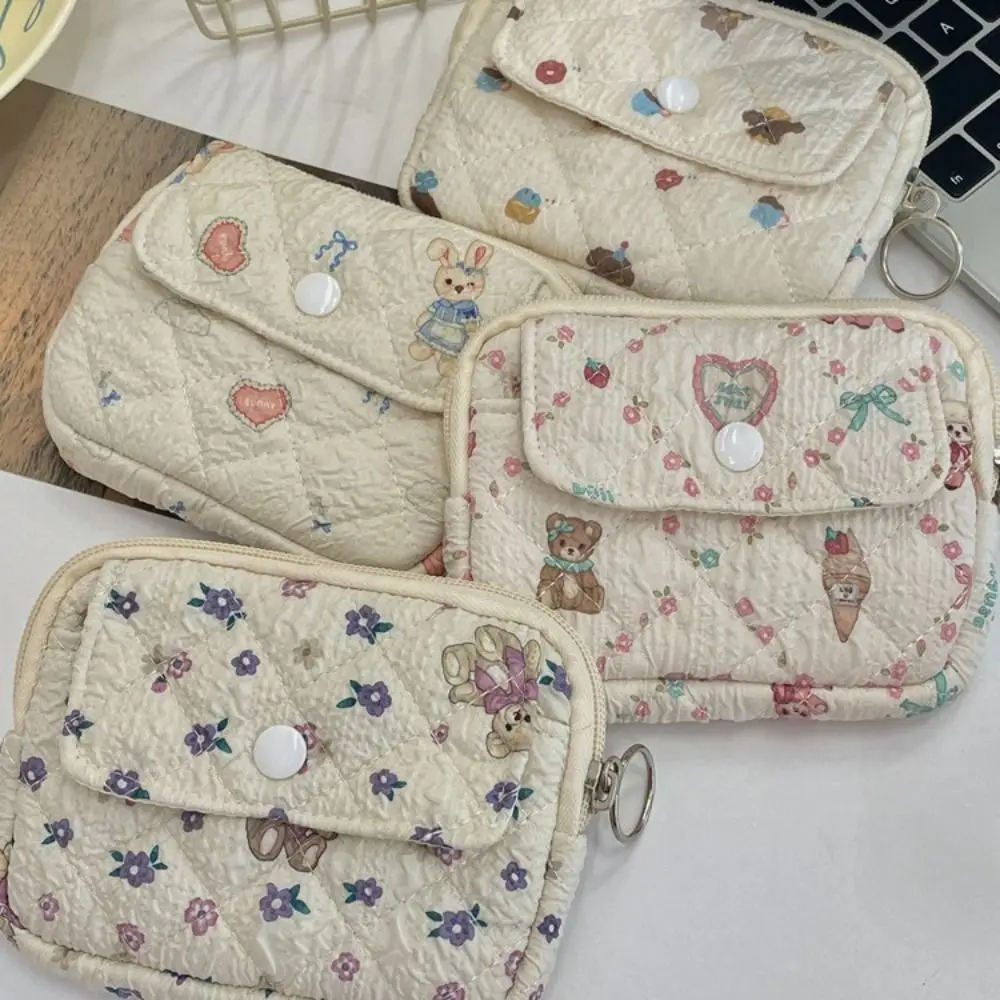 

Flower Floral Coin Purse Large Capacity Korean Style Small Makeup Lipstick Bag Card Holder Money Bag Mini Canvas Storage Bag