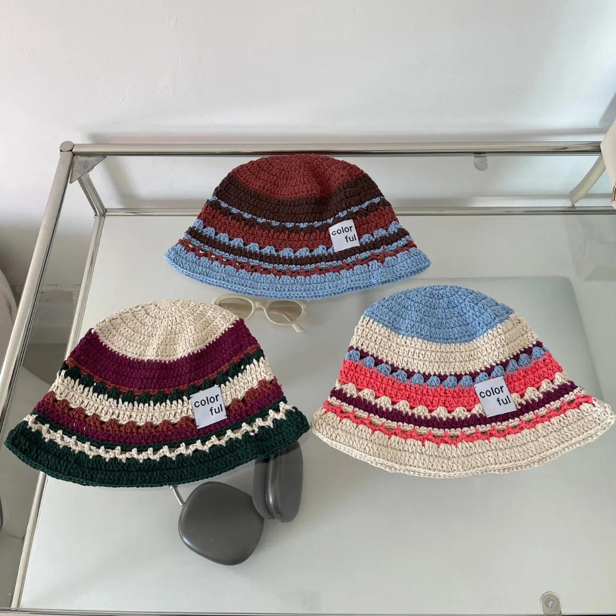 Women\'s Crochet Flower Bucket Hat Handmade Knitted Fishermen Cap Floppy Panama Caps Outdoor Foldable Sunscreen Hat Femme Sun Bob