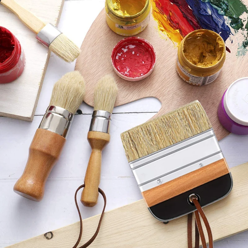 5 Pcs Chalk And Wax Paint Brush, Mane Wooden Handle DIY Painting Arts And Crafts Wooden Decorative Wax Painting Project