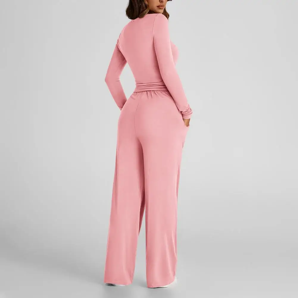 Women Two Piece Outfits Women’s Lounge 2-piece Set Crewneck Sweatshirt Elastic Waist Wide Leg Pants Solid Color for Women