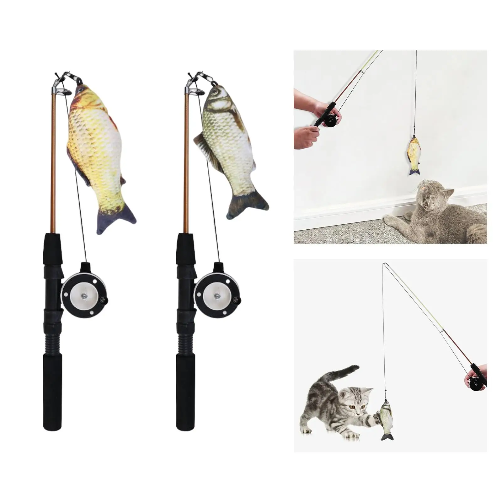 Cat Teaser Wand Toy Companion Activity Refills Fish Educational Toys Pet Supplies Interactive Retractable Fishing Rod for