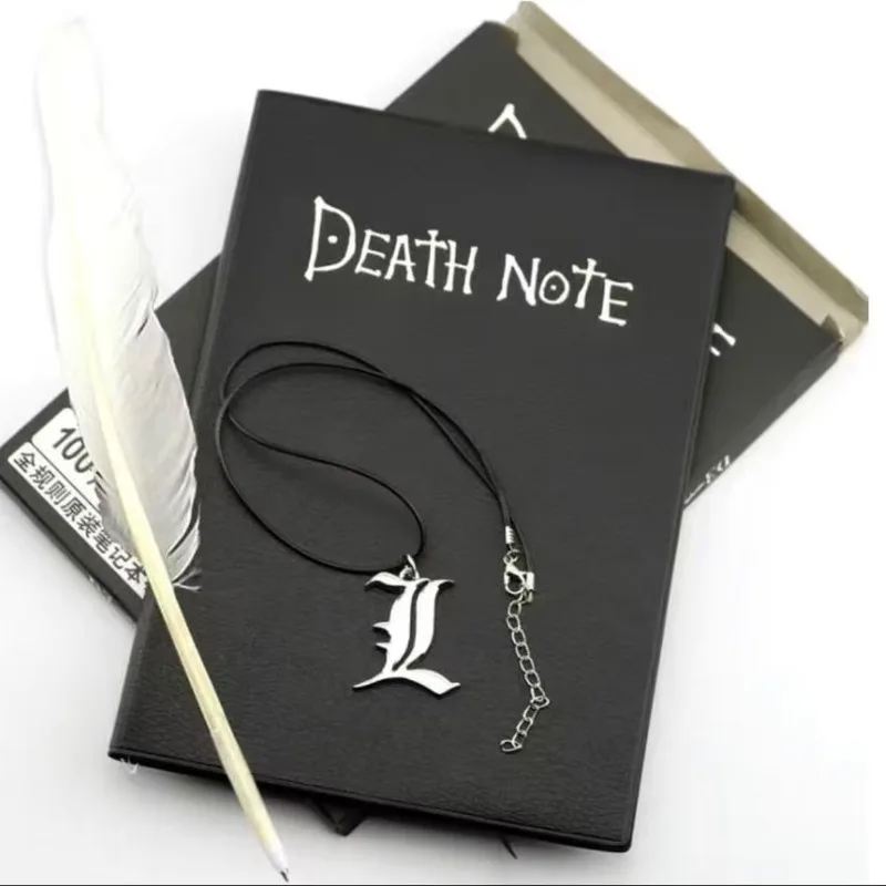 Death Note Animation Peripheral Yagami Moon Notebook Black Notepad Cute Student Learning Stationery Goose Feather Pen Wholesale