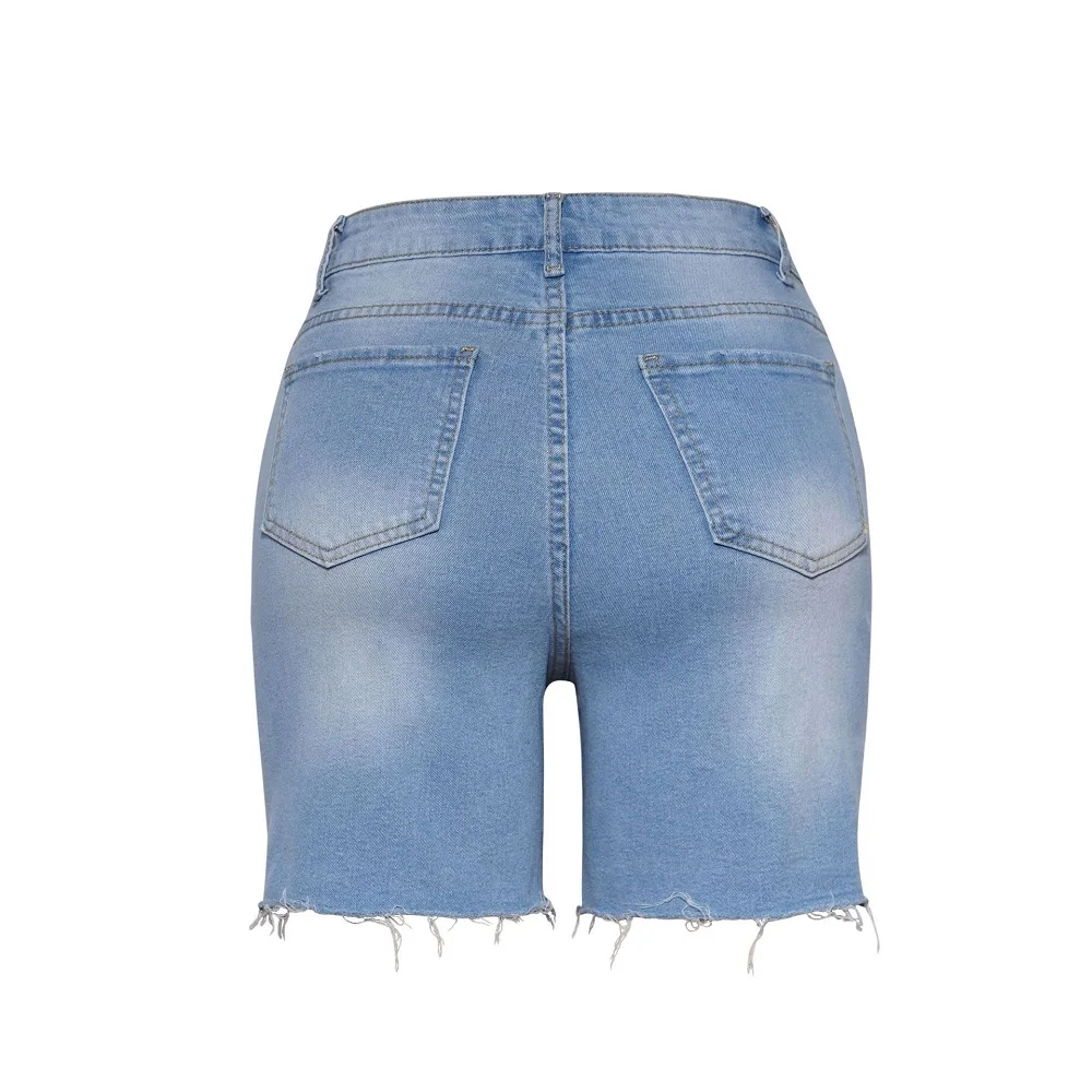 Pantaloncini di jeans da strada estivi da donna Pantaloni corti di jeans elasticizzati a vita alta con foro strappato